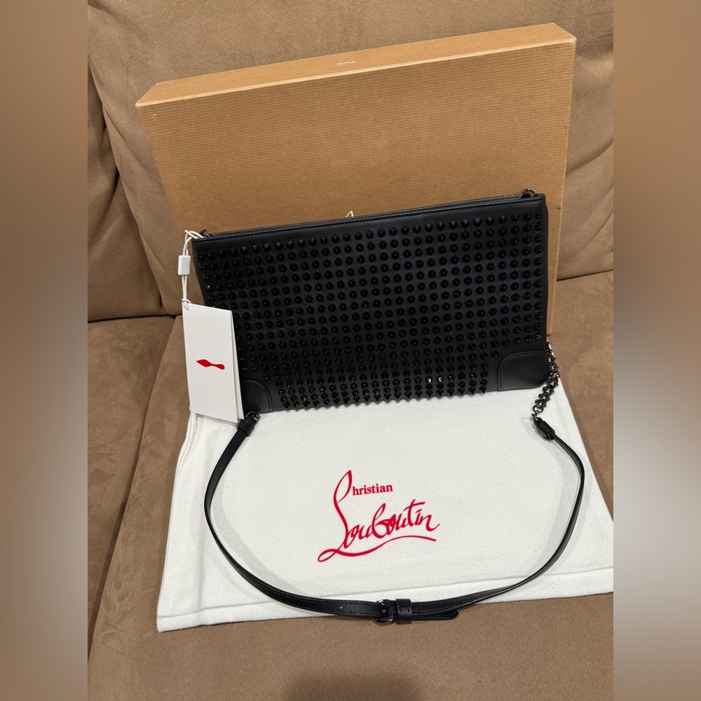 NWT Christian Louboutin Black Spiked Leather Bag - Picture 2 of 10